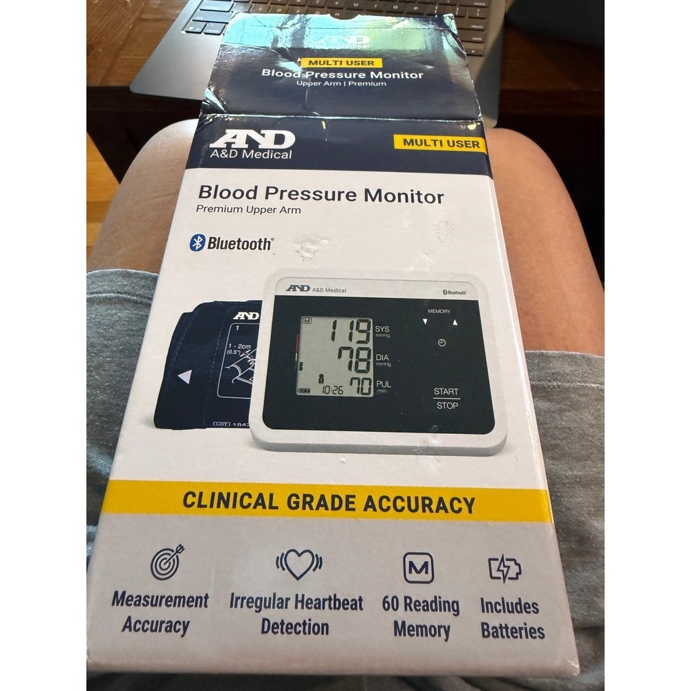 A&D Medical multi-user Bluetooth® blood pressure monitor Blue Tooth New In Box